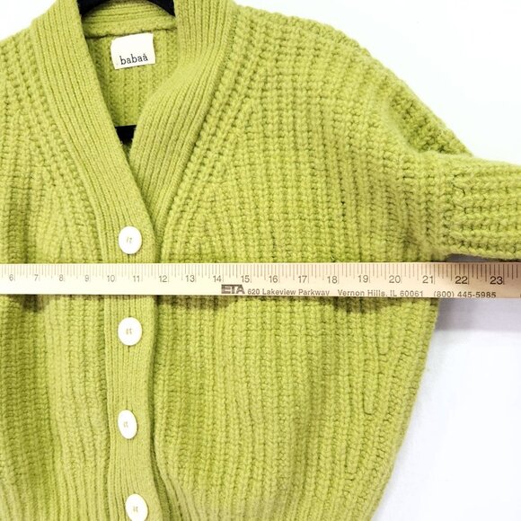 babaà No.22 Cardigan 100% Eco Wool Ribbed Knit Green Button Front Sweater - Picture 4 of 14